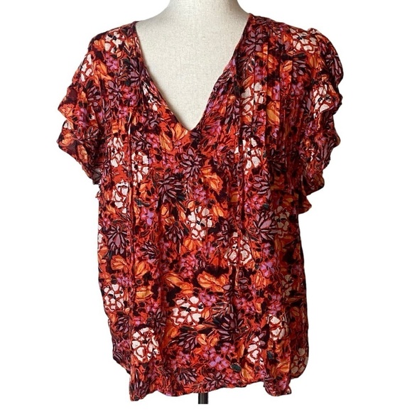 Anthropologie flutter sleeve floral top size L peasant boho festi… - Picture 1 of 8